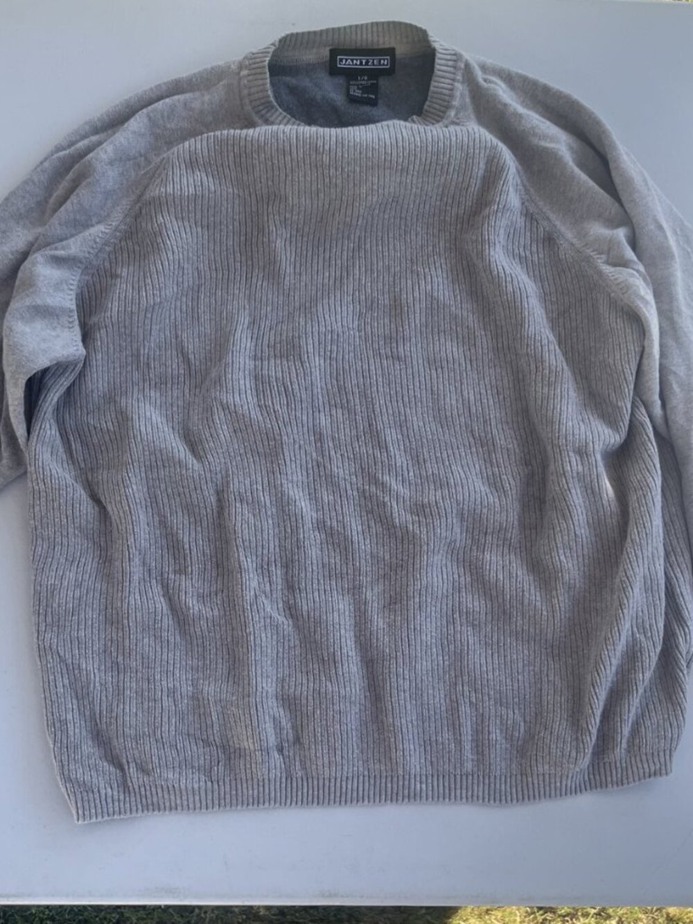 Jantzen Gray Ribbed Crewneck Sweater Size L